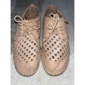 Gianni Bini Womens Tan Perforated Leather Lace Up Espadrille Oxford Flats Size 7